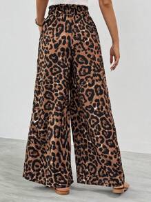 SHEIN Tall Pantalones súper anchos con estampado de leopardo de cintura alta para mujer con estilo - Multicolor - Ver 2