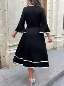 SHEIN Clasi Plus Contrast Binding Flounce Sleeve Dress Maxi Women Outfit