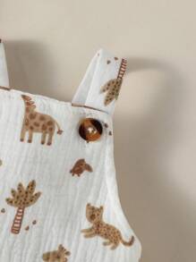 SHEIN Baby Boy Summer Casual Solid Color Short-Sleeved Top And Animal Print Jumpsuit Set - Multicolor - View 5