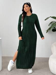 SHEIN EZwear Plus Size Black Pleated Long Split Hem Dress