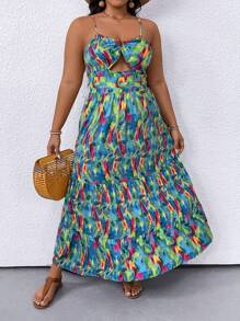 SHEIN Clasi Plus Allover Print Cut Out Front Cami Dress - Multicolor - View 1