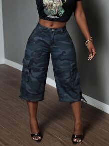 SHEIN Slayr 低腰迷彩七分直筒牛仔裤