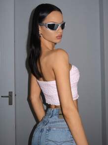 SHEIN Unity Solid Pink Crop Tube Strapless Top For Summer - Multicolor - View 2