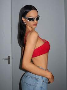 SHEIN Unity Stereo Flower Crop Cami Top - Red - View 2