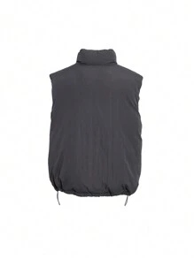 FRIFUL Giacca smanicata imbottita da donna con colletto alto, ricamo a lettera, vestibilità ampia e casual, con cordoncino in vita e orlo con coulisse