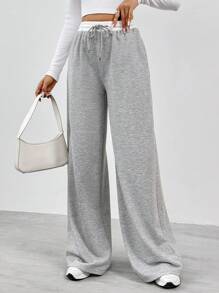 SHEIN Tall Quần ống rộng eo màu tương phản của nữ - Xám - Xem 1