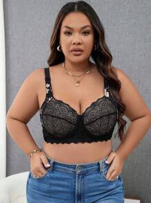 Plus Size Nữ Khâu Ren In Hoa Áo Lót Có Dây, 1 PC - Nhiều màu - Xem 4