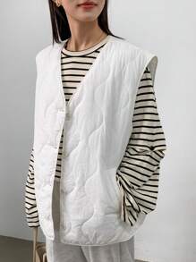 FRIFUL Damen Große Größen Gepolsterter Mantel, Einfarbig, Locker Geschnitten, Warme Jacke - Beige - Übersicht 4