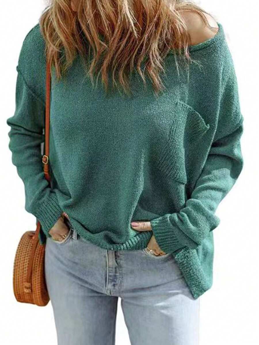 SHEIN LUNE Knitted Long Sleeve Alpaca Sweater With Gloves, Fall Winter - Green - View 1