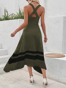 SHEIN LUNE Contrast Panel Racer Back A-Line Dress
