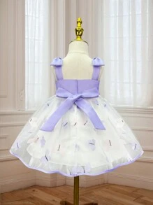 Baby Mädchen Geburtstagsfeier Prinzessin Kleid, lila Schmetterling Spitze lebhaftes Partykleid, doppelte Schulter handgemachte Schmetterling-Träger, süßes und liebenswertes retrospektives Hof-Prinzessinnenkleid für Geburtstagsfeier Familie Versammlung