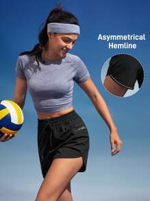 In My Nature Letter Graphic Drawstring Waist Outdoor Shorts - Black - View 2