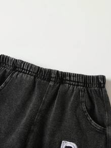 SHEIN Playful Pals Baby Boys' Summer Snow Wash Embroidery Tank Top And Shorts Outfit Set - Black - View 7