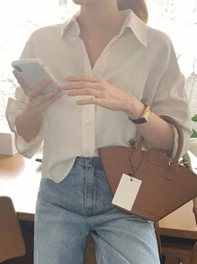 DAZY 女式杏色休闲百搭衬衫，春夏秋季学院风上衣，秋季女装长袖上衣