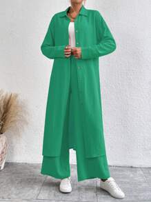 SHEIN LUNE Solid Single Breasted Batwing Sleeve Coat & Wide Leg Pants