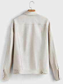 Manfinity VCAY 2pcs/Set Men's Notched Collar Fitted Jacket Outfit, Suitable For Autumn - Beige - View 7