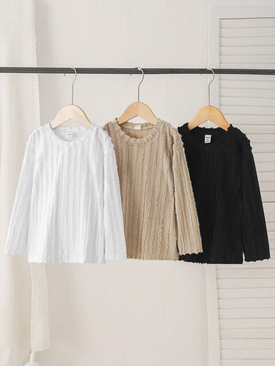 3pcs Young Boys' Casual Texture Round Neck Long Sleeve T-Shirt, Suitable For Spring And Autumn Outdoor And Street Scenes, Perfect For Back To School Season