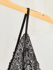 قميص نوم ساتان بشق الفخذ مع تباين الدانتيل بطبعة الزهور - أخضر - مشاهدة 3