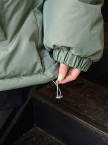 FRIFUL Áo khoác trùm đầu in chữ màu khối rộng rãi ấm áp thường ngày cho nữ mùa đông - màu xanh lá - Xem 8