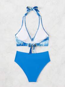 女士夏季沙灘大理石印花頸掛式比基尼泳裝 - 彩色 - 查看 2
