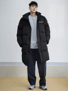 DAZY Men's Casual Loose Letter Print Open Front Padded Coat, Winter