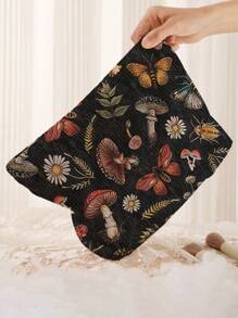 ROMWE Fairycore Butterfly Mushroom & Insect Pattern Double-Sided Printed Corduroy Cosmetic Bag - Multicolor - View 2