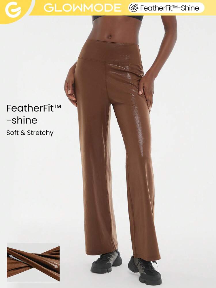 Foiled Leather Effect Straight Wide Leg Pocket Brushed Sports Pants