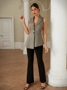 Aveloria Women's Fashion Noble Sleeveless Asymmetrical Single-Breasted Suit Vest - Light Grey - View 3