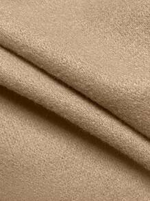 Women's Solid Color Notched Collar Front Open Faux Cashmere Overcoat, Autumn Winter - Khaki - View 6