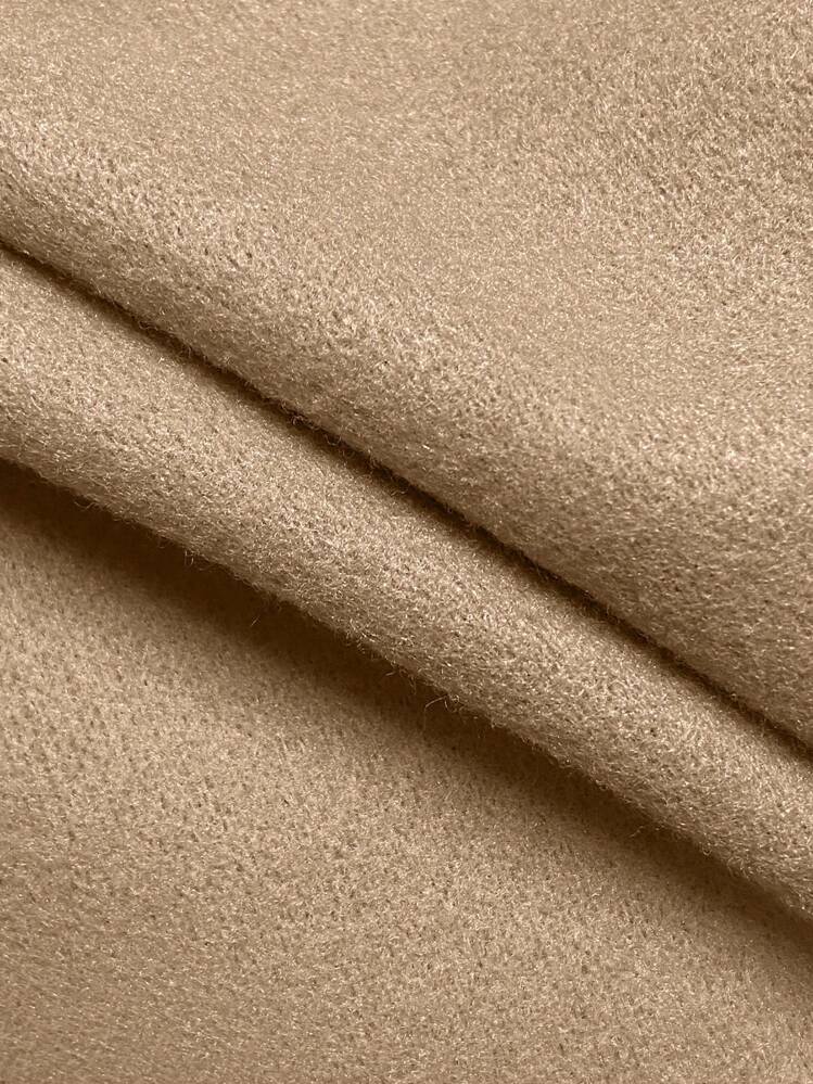 Abrigo de mujer con cuello en pico, apertura frontal, de unicolor y efecto cachemira, para otoño e invierno - Caqui - Añade 6