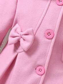 SHEIN Elladie kids Young Girl Commuting/Casual Cute Bow Woolen Coat With Beret