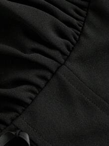 SHEIN MOD Camiseta de manga larga de corte semitransparente con pliegues en el pecho y mangas acampanadas en talla grande para mujer, con costuras negras