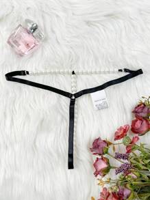 SpicyHot 1pc Faux Pearl Sexy Thong For Women Faux Pearl Accessories For Rave For Going Out - Black and White - View 2