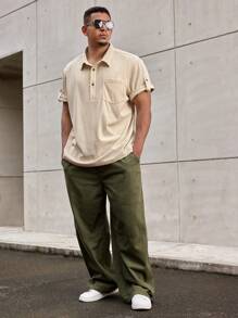 Manfinity CasualMax Vintage herenoverhemd met korte mouwen, grote maten, knoopsluiting, kraag en zak, vrijetijdskleding