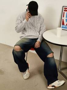 DAZY Einfarbiger Herren Pullover mit einfachem täglichem gestreiftem Design, Herbst - Aprikosenfarben - Übersicht 2