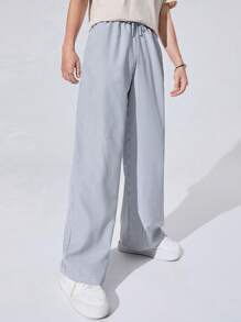 青少年男孩條紋休閒闊腿褲，具備束緊腰帶，舒適適合秋冬穿著、保暖，適合校園/日常穿著/運動/生日派對，易配搭風格 - 藍色 - 查看 4