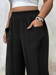 Freevana Quần xếp ly màu trơn cỡ lớn có túi, lý tưởng cho kỳ nghỉ và trang phục thường ngày - màu đen - Xem 6