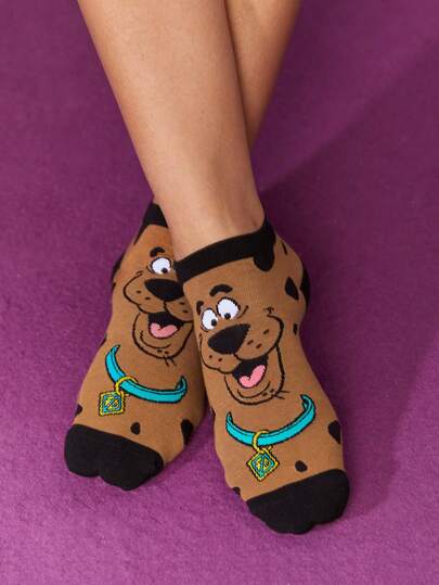 SCOOBY-DOO X SHEIN 1 par de calcetines cortos para mujer con diseños de perro de dibujos animados, transpirables