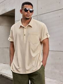 Manfinity CasualMax Vintage herenoverhemd met korte mouwen, grote maten, knoopsluiting, kraag en zak, vrijetijdskleding