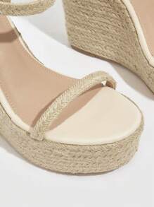 Styleloop Giày nữ thời trang chi tiết bện kỳ nghỉ Espadrille quai mắt cá chân màu be đế xuồng cho kỳ nghỉ mùa hè Giày giảm giá mùa hè Cảm giác Boho Giày Pháp cổ điển Halloween Giáng sinh Mùa thu - Màu be - Xem 3