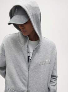 Maija Áo khoác nỉ dài tay có mũ trùm đầu quá khổ, áo hoodie màu xám dáng rộng vừa vặn cho mùa thu trở lại trường học - Màu Xám nhạt - Xem 3