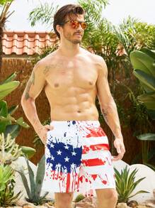 Manfinity Plus Men Flag Print Drawstring Waist Swim Trunks