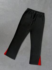 Manfinity EMRG Black Streetwear Color Block Skull Flame Printed Drawstring Jogger Pants, Graphic Sweatpants, Black And Red Sweatpants, Flame Sweatpants - Multicolor - View 2