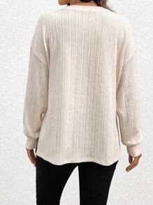 SHEIN Maternity Letter Patched Detail Drop Shoulder Split Hem Sweatshirt, For Winter - Beige - View 2