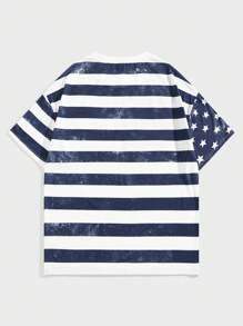 Manfinity Homme Men's Summer Casual Round Neck Short Sleeve T-Shirt With American Flag Print - Multicolor - View 2
