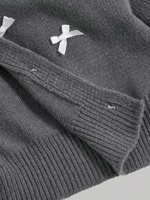 SHEIN MOD Cárdigan de cuello redondo de manga larga con adorno de lazo gris, otoño/invierno - Gris - Ver 10