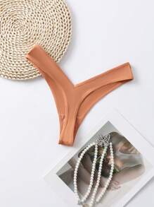 Women's Solid Color Low Rise Knitted Thong Panties