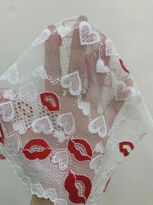 Lips Pattern Lace Splice Crop Top And Bottoms Sexy See-Through Pajama Set White Set - White - View 6