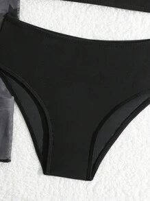 Tween Girl 3pcs Bikini Set, Random Print Summer Beach - Black - View 3