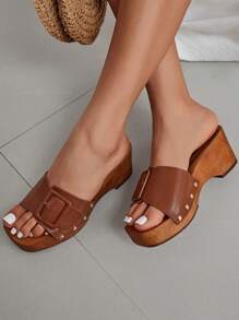 Styleloop Woman Shoes Fashionable Wedge Heeled Thick Sole Sandals For Summer Vacation Shoes Summer Spring Shoes Spring Break Easter - Brown - View 2